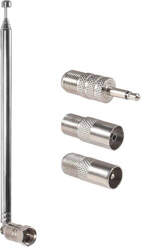 Aediko 313048793767 Fm Telescopic Antenna 75 Ohm F-type Male Plug With 3pcs Connector For