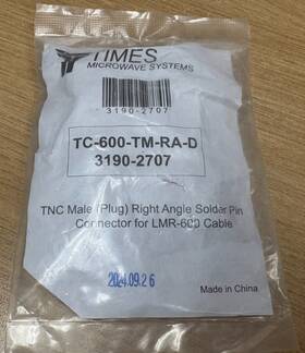 Tc-600-tm-ra-d Amphenol Times Microwave Systems Tnc Male Right Angle Soldier Pin P/n 3190-2707