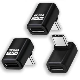 Basecolors 756735741175 3 Pack Usb C 90 Degree Adapter 80gbps 8k 240w Right Angle Thunderbolt Black