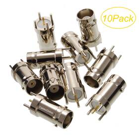 Cablesonline Rf-b900-10 10-pack Bnc Female Pcb Mount 50-ohm Thru Hole Vertical Solder Type Rf Connectors