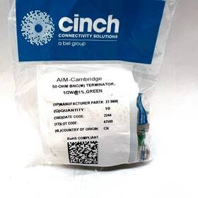 27-9008 Cinch Aim Cambridge Aim-cambridge 50 Ohm Bnc M Terminator 1/2w 1% Green 10 Each New
