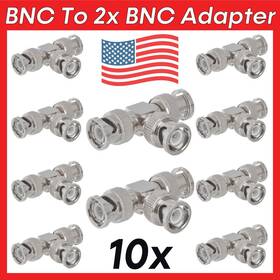 1156-as Cmple 10 Pack Bnc Plug To 2x Plugs T-adapter Coaxial Connector 2-way Splitter
