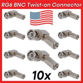 1157-as Cmple 10 Pack Bnc Right Angle Connector 90 Degree Twist On Plug For Rg6 Coaxial Cable