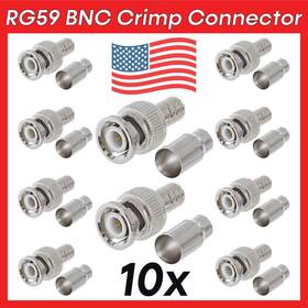 1161-as Cmple 10 Pack Bnc Crimp-on Connector Two Piece Plug For Rg-59 Coax Coaxial Cable Cctv