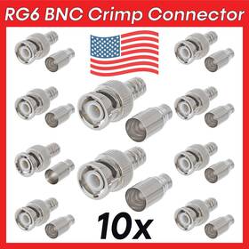 1165-as Cmple 10 Pack Bnc Crimp-on Connector Two Piece Plug For Rg-6 Coax Coaxial Cable Cctv
