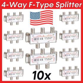 257-as Cmple 10 Pack 4-way F-type Splitter Coaxial Cable F Adapter For Satellite Tv Antenna