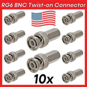 285-as Cmple 10 Pack Bnc Connector Male Twist On Plug For Rg-6 Coax Coaxial Cable Cord Wire