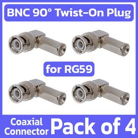Rg59 Cmple 619162048630 4 Pack Bnc Twist On Connector 90 Degree Right Angle Coaxial Cable End Plug