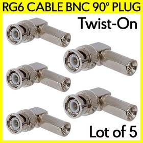 S-1157 Cmple 5 Pack Bnc Plug Right Angle Connector 90 Degree Twist On Rg6 Coaxial Cable