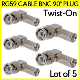 S-1158 Cmple 5 Pack Bnc Plug Right Angle Connector 90 Degree Twist On Rg59 Coaxial Cable