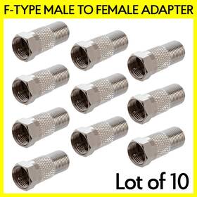 S-1187 Cmple 10 Pack F-type Jack To Plug Adapter Coaxial Cable F Male Female Connector