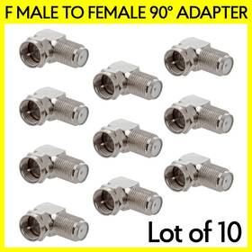 S-1196 Cmple 10 Pack F-type Plug To Jack 90-degree Angle Adapter F Cable Connector Converter