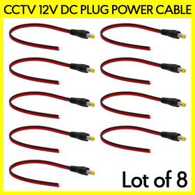Cmple S-1277 8 Pack Cctv Dc Plug Male Pigtail 2 Wire Red Black Inch Cord Power Cable Connector