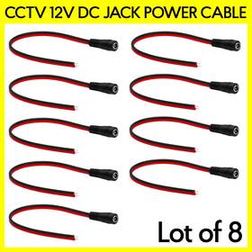 S-1278 Cmple 8 Pack Cctv Dc Jack Female Pigtail 2wire Red Black Inch Cord Power Cable Connector