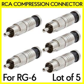 S-190 Cmple 5 Pack Rca Compression Connector For Rg6 Coax Coaxial Cable Cctv Outdoor Camera