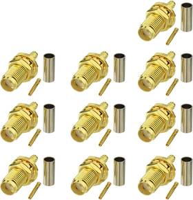 Ewsma005-10fba Eightwood 10pcs Sma Female Bulkhead Crimp Connector Gold-plated For Rg316 Rg174