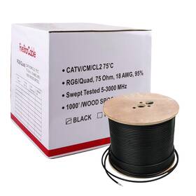 Five Star 854109004922 Cable Etl Listed Rg6 18awg Coaxial Quad Shielded Black Spool 1000 Ft