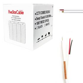 Lysb00eo8u1w6-electrncs Fivestarcable 1000 Ft. Rg59 Siamese Cctv Combo Coaxial Cable White - 20awg 18/2 18aw