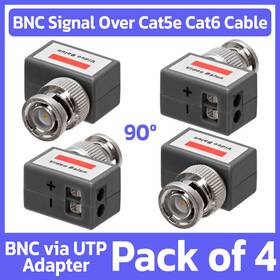 Hdmi And More 619162050039 4 Pack Bnc Male Balun Connector Angle Adapter For Cat6 Cat5e Cctv Video Camera