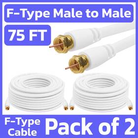 Hdmi And More 619162052675 2 Pack White F Type Coaxial Patch Cable 75 Feet 18awg Rg6 Catv Dvr Sat Tv