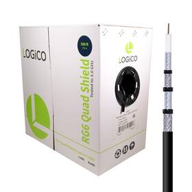 Cox3502 Logico Rg6 Quad Shield 18 Awg Satellite Tv Black 500 Feet Ft Coaxial Coax Cable