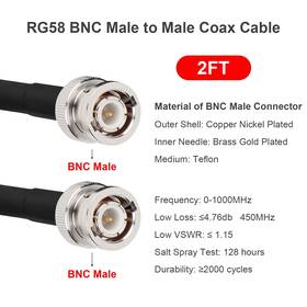 Rg58 Mookeerf 614160518468 2pcs Bnc Male To Coax Cable 2ft 50 Ohm Extension Coaxial With Bn