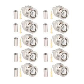 Mookeerf 696598143504 10 Pack 50 Ohm Bnc Male Crimp Connector Bnc/q9 For Cable