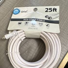 Ona16av017 Onn Rg6 Coax Cable 25 Ft 7.6 M F Type Jack White