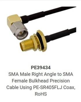 Pe39434-24 Pasternack Cable Sma Male Ra To Fm Bulkhead Sr405flj Coax New Pe39434-24 Pasternack Cable Sma Male Ra To Fm Bulkhead Sr405flj Coax New