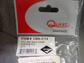 Cbn-3114 Quest New Lot Of 2 Bnc 3pc Male Crimp For Rg6 Pvc