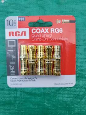 Vhq14510r Rca Coax Rg6 Quad Shield Crimp On Connectors. 10 Pack