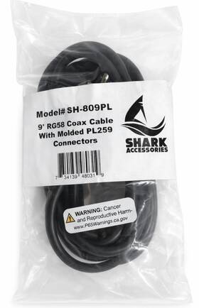 Sh-809pl Shark 9 Foot Rg-58 A/u Cb Antenna Coax Cable 9ft W Molded Pl-259 Connectors