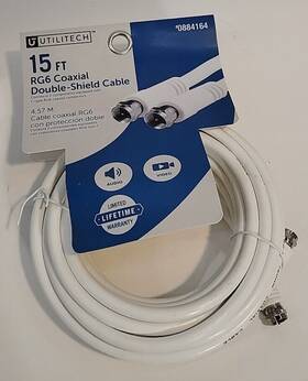 Utilitech 030878670982 15ft Rg6 Coaxial Double-shield Cable White