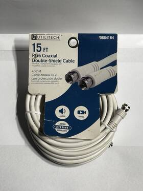 0884164 Utilitech 15ft Coaxial Double Shielded Cable. 4.57m R6g White. #0884164 0884164 Utilitech 15ft Coaxial Double Shielded Cable. 4.57m R6g White. #0884164