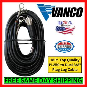 Vanco 741835017640 Pll18 Cb Antenna Cable Co-phase Pl259 To 3/8 Inch Plug Lugs Pair 95% Braid Kit