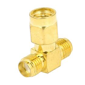 Zaplyte 609044448795 Gold Tone Straight Sma Male To Double Female Rf Coax Tee Copper Connectors