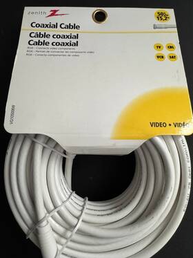 Vg105006w Zenith White 50 Foot Rg6 Coax Tv Video Cable With Ends Vg105006w Zenith White 50 Foot Rg6 Coax Tv Video Cable With Ends