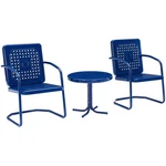 Crosley Furniture Bates 3 Piece Metal Patio Conversation Set In Navy And White. Fixed Price $252.99.