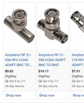Amphenol Adapter Coaxial Connector Bnc Plug, Pin Jack, Female Socket. Fixed Price $25.00.