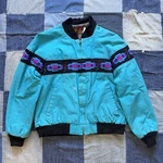 Vintage 90S Davis James Teal Canvas Aztec Jacket Blanket Line Faded Distressed. Fixed Price $135.00.