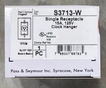 Pass & Seymour S3713-W Single White Receptacle 15A 125V Clock Hanger Outlet New. Fixed Price $11.39.