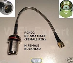 Rp-sma Straight To N Female Bulkhead Rf Pigtail RG402 0.141 Cable 4-20" Usa. Fixed Price $14.00.